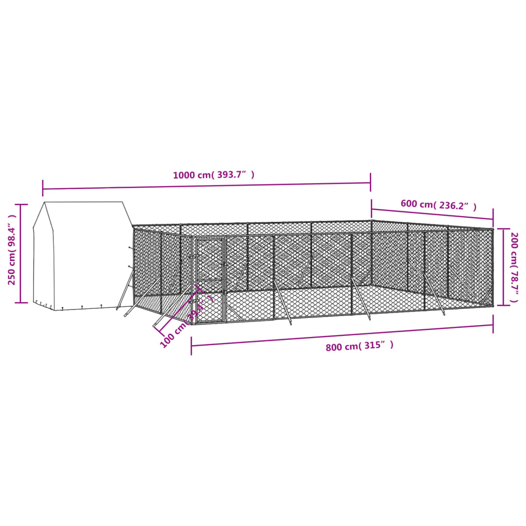 Padoc exterior cu acoperiș argintiu 10x6x2,5 m oțel galvanizat