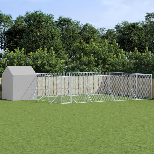 Padoc exterior cu acoperiș argintiu 10x6x2,5 m oțel galvanizat