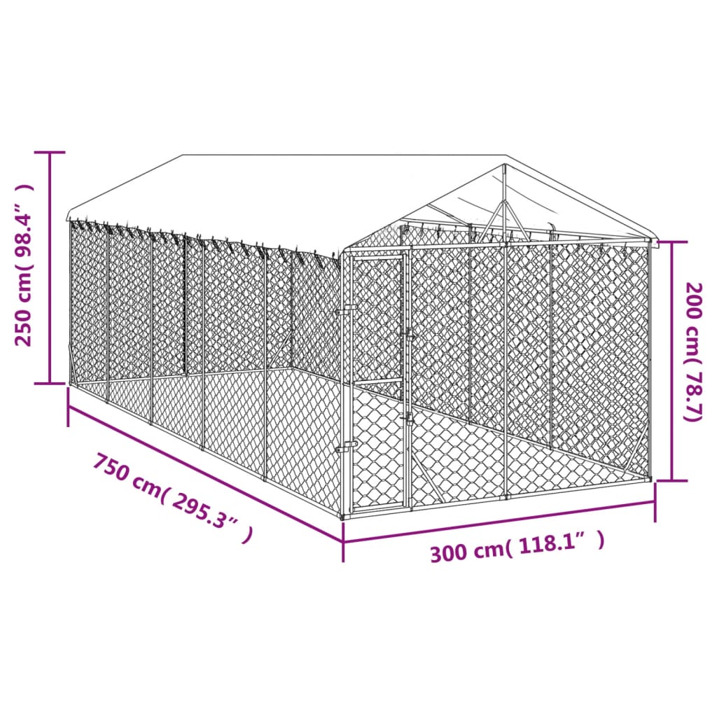 Padoc exterior cu acoperiș argintiu 3x7,5x2,5 m oțel galvanizat