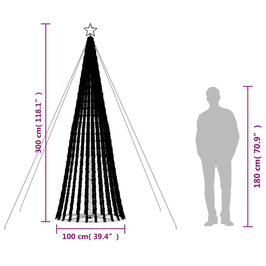 Con de lumină brad de Crăciun, 688 LED-uri, alb cald, 300 cm