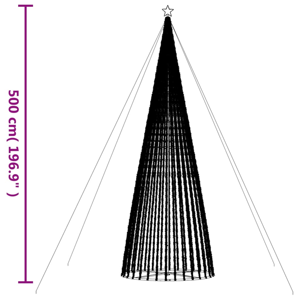 Con de lumină brad de Crăciun, 1544 LED-uri, alb cald, 500 cm