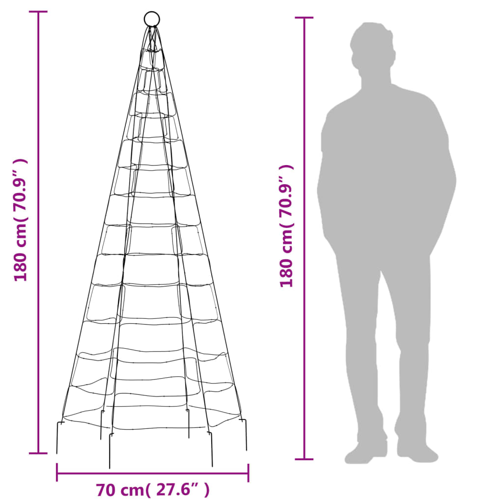 Iluminat brad de Crăciun pe stâlp, 200 LED-uri alb rece, 180 cm