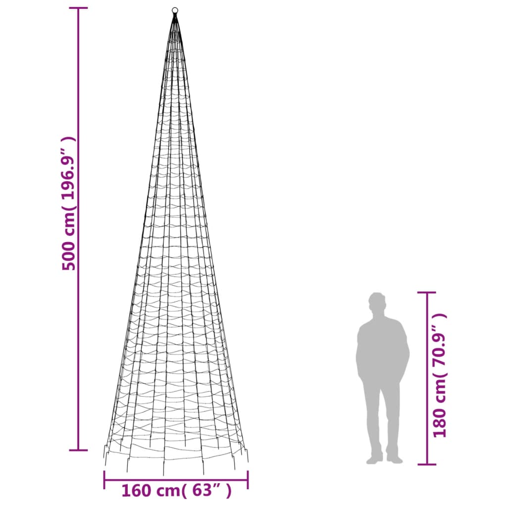 Lumină brad de Crăciun pe catarg 1534 LED-uri albastru 500 cm