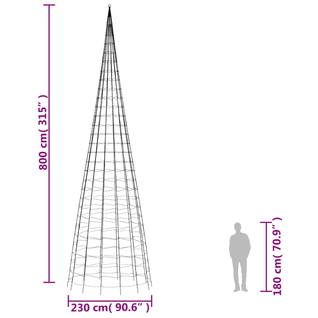 Lumină brad de Crăciun pe catarg, 3000 LED-uri, alb rece 800 cm