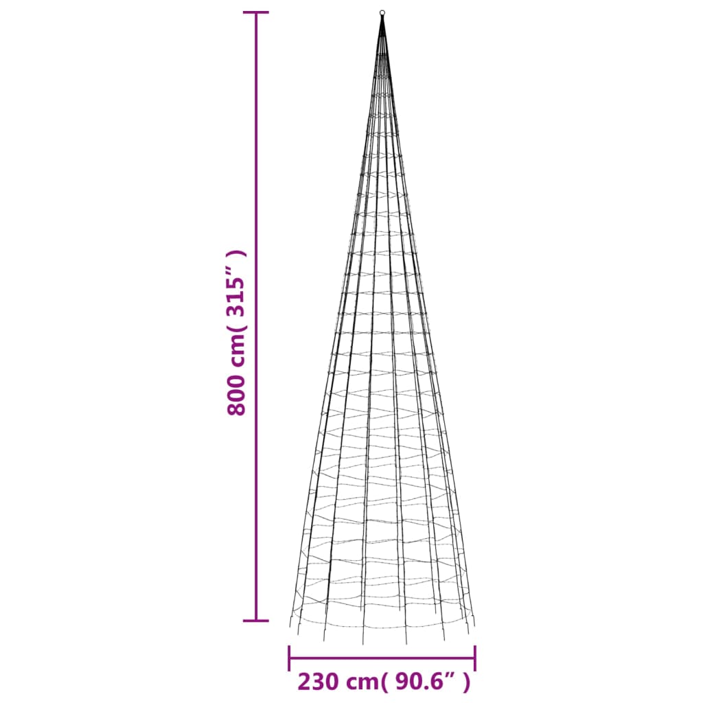 Lumină brad de Crăciun pe catarg, 3000 LED-uri, alb rece 800 cm