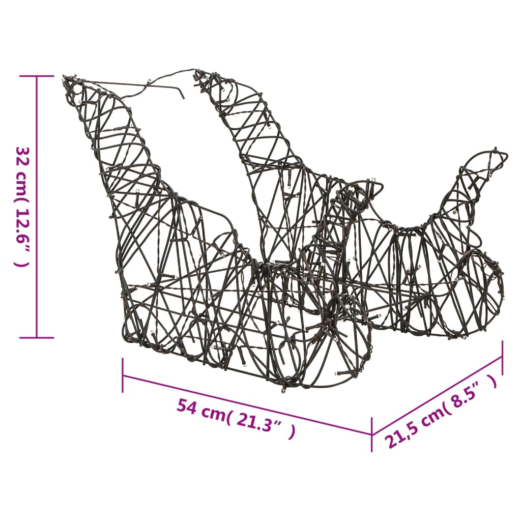 Decorațiune Crăciun reni și sănii 240 LED-uri albe calde ratan