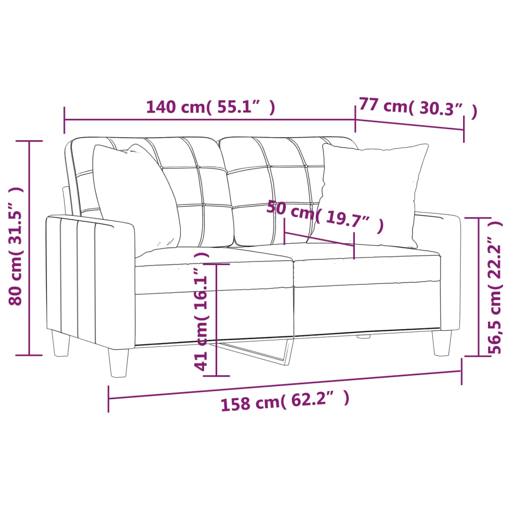 Canapea cu 2 locuri cu pernuțe, crem, 140 cm, piele ecologică