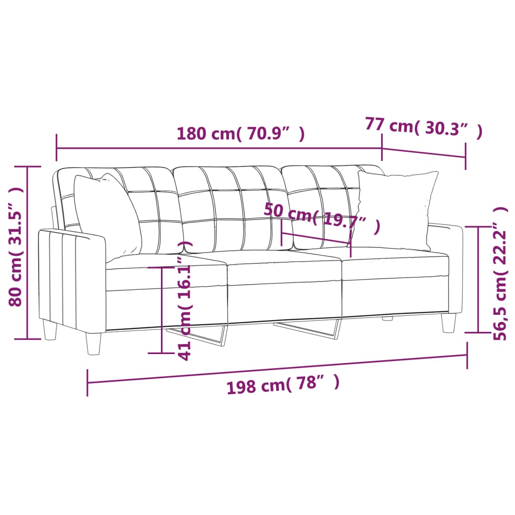 Canapea cu 3 locuri cu pernuțe, crem, 180 cm, piele ecologică