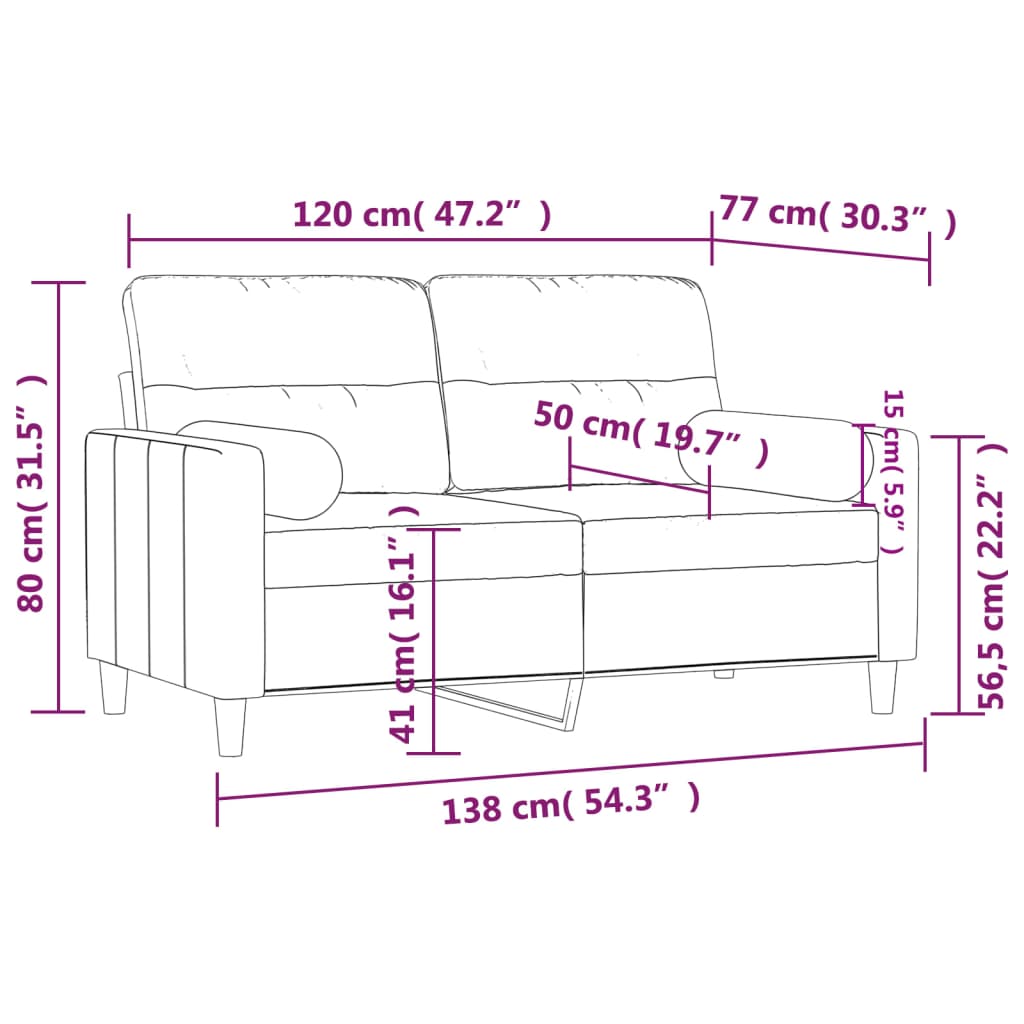 Canapea cu 2 locuri cu pernuțe, maro, 120 cm, textil