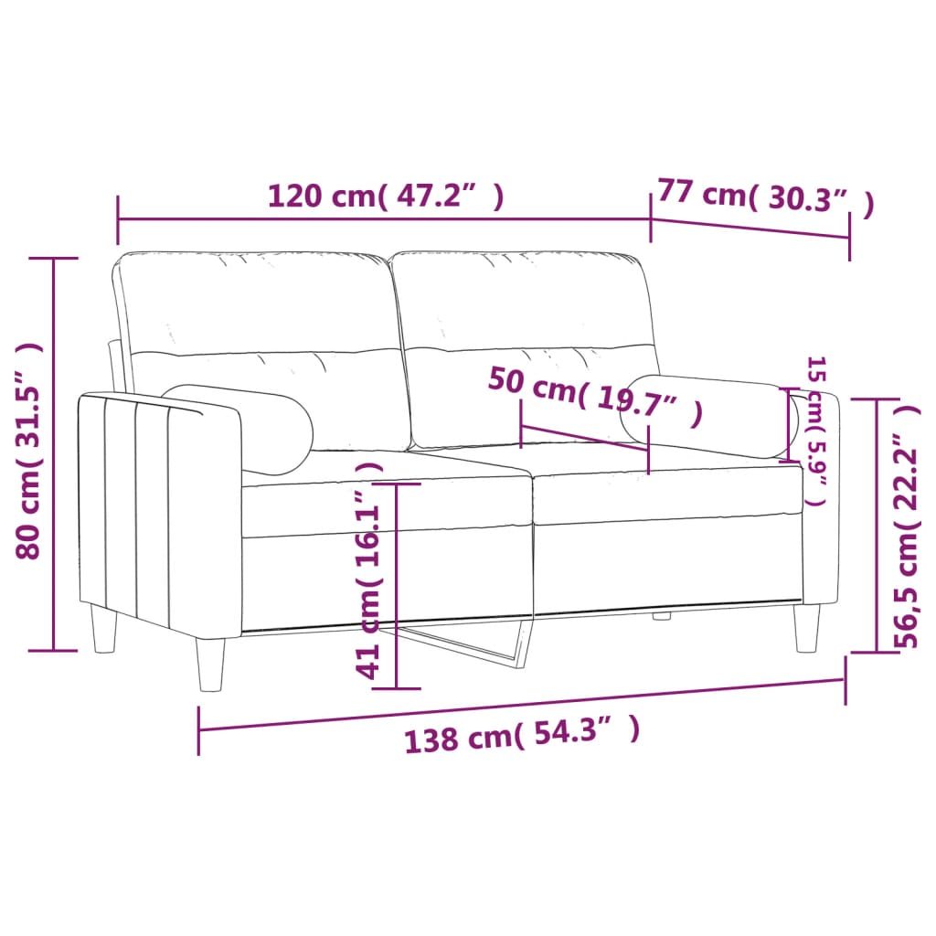 Canapea cu 2 locuri cu pernuțe, galben deschis, 120 cm, textil