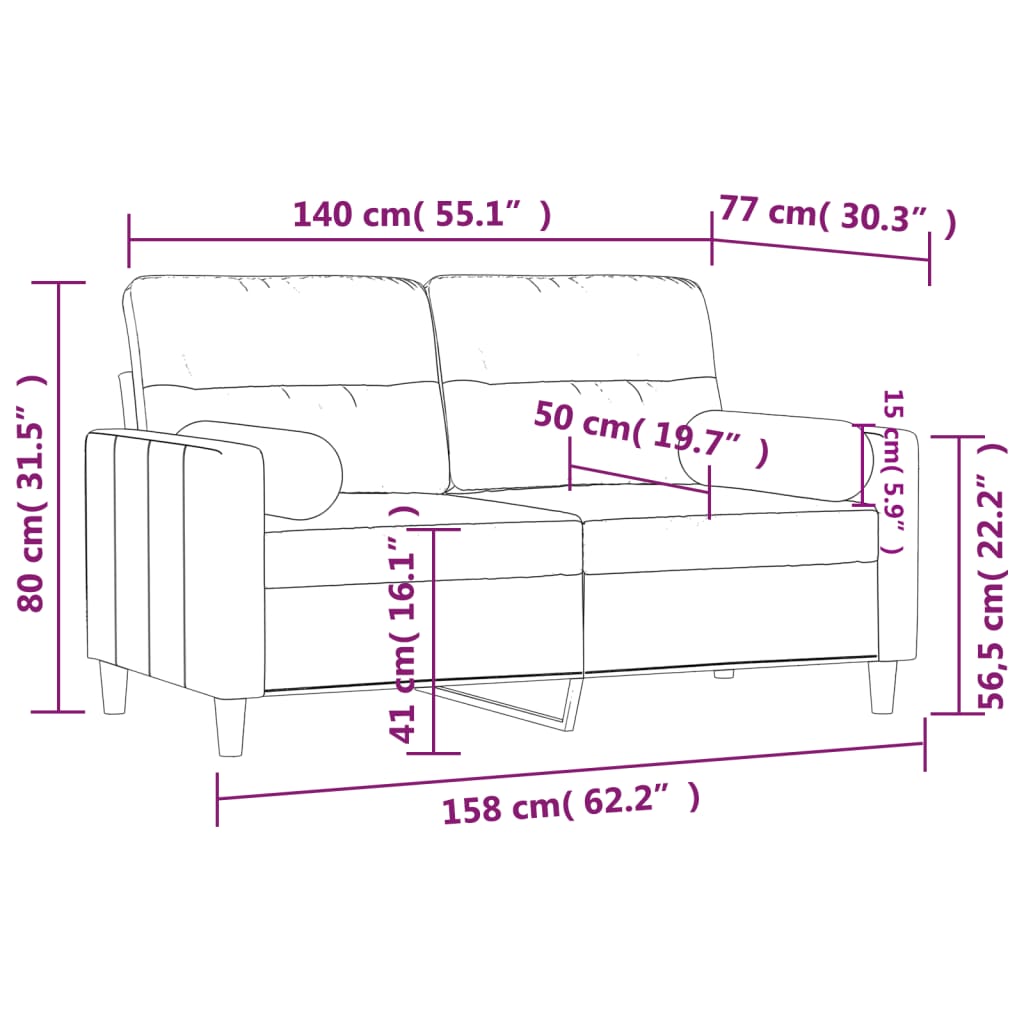 Canapea cu 2 locuri cu pernuțe, maro, 140 cm, textil