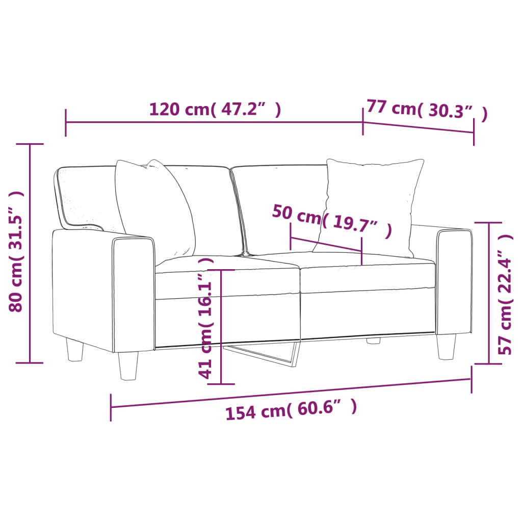 Canapea cu 2 locuri cu pernuțe, crem, 120 cm, piele ecologică