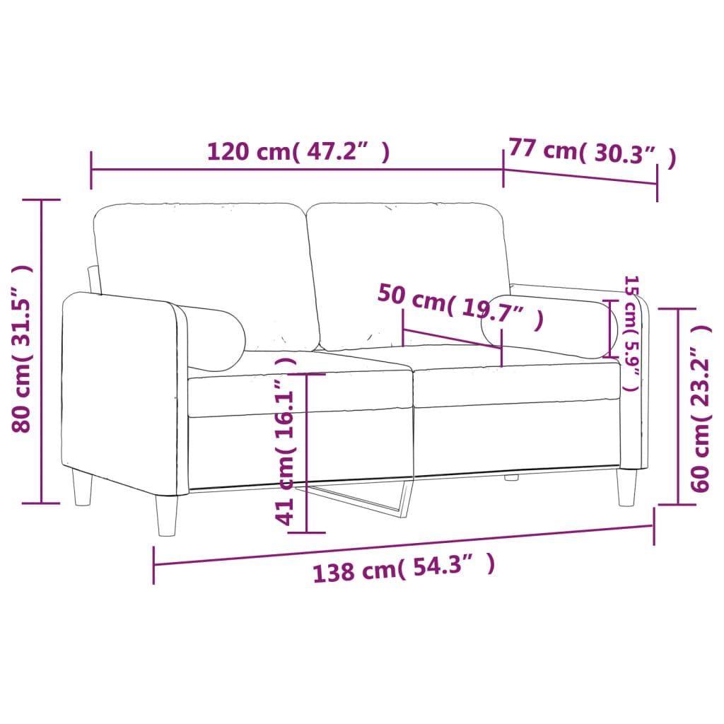 Canapea cu 2 locuri cu pernuțe, roșu vin, 120 cm, catifea