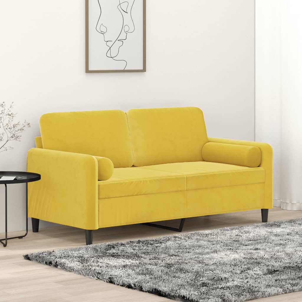 Canapea cu 2 locuri cu pernuțe, galben, 140 cm, catifea