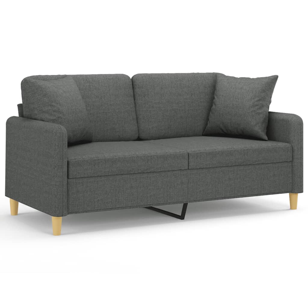 Canapea cu 2 locuri cu pernuțe, gri închis, 140 cm, textil
