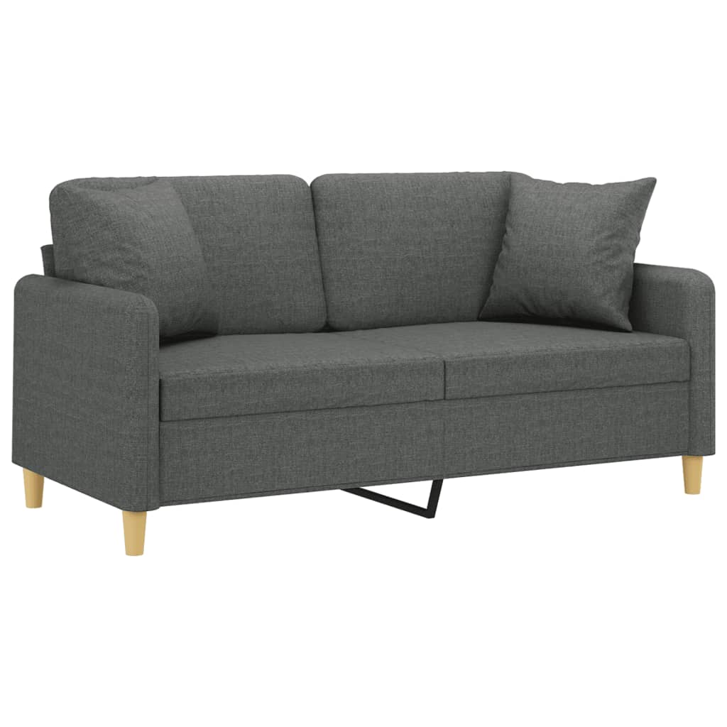Canapea cu 2 locuri cu pernuțe, gri închis, 140 cm, textil