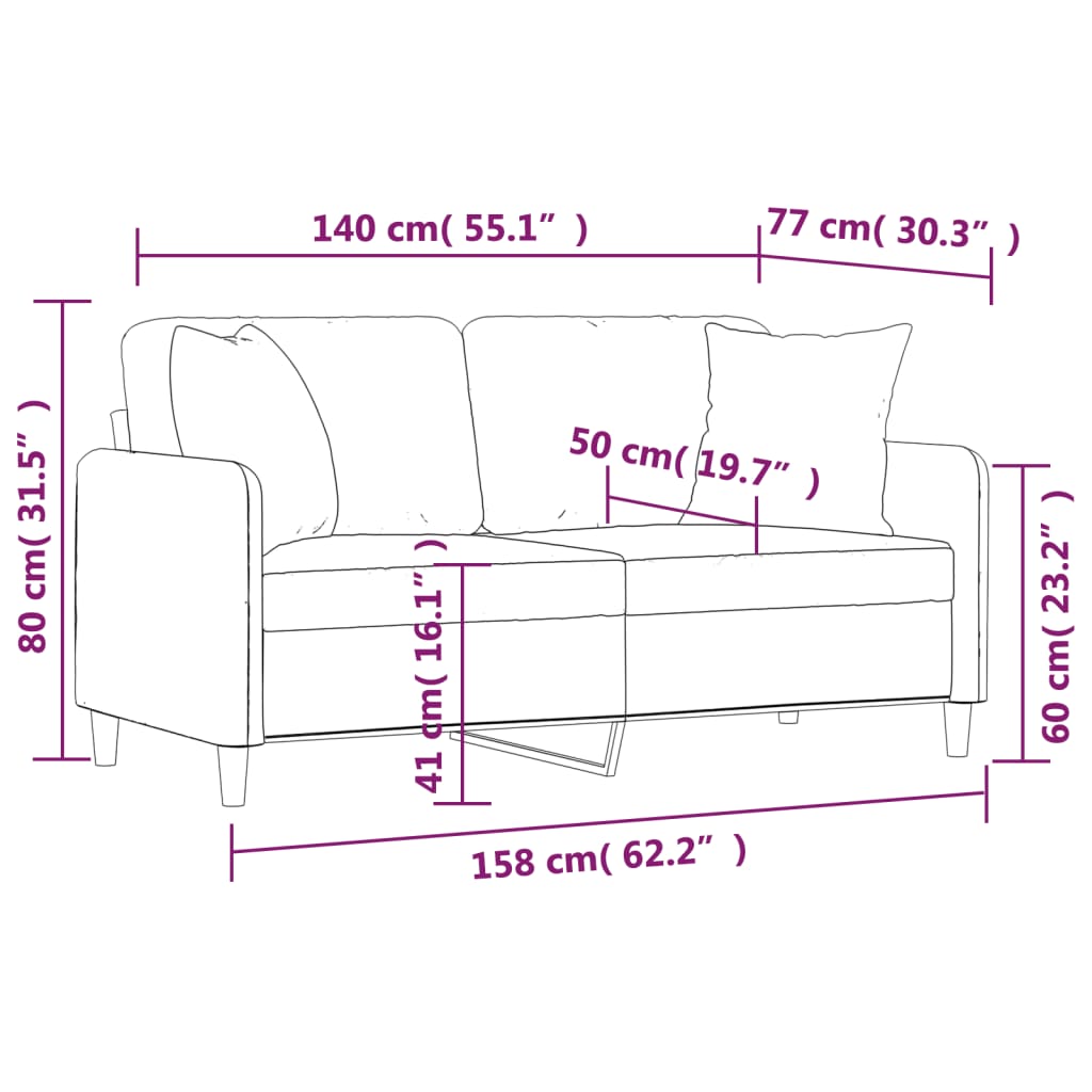 Canapea cu 2 locuri cu pernuțe, gri închis, 140 cm, textil