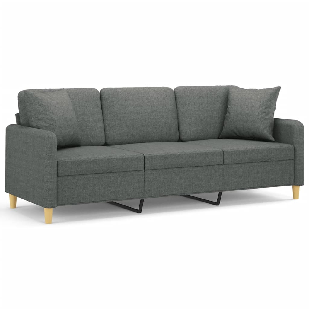 Canapea cu 3 locuri cu pernuțe, gri închis, 180 cm, textil