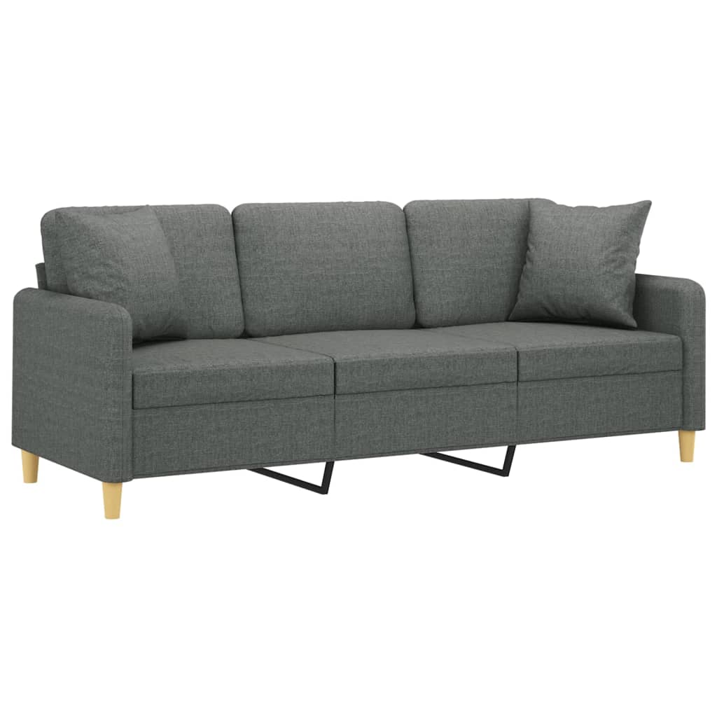 Canapea cu 3 locuri cu pernuțe, gri închis, 180 cm, textil