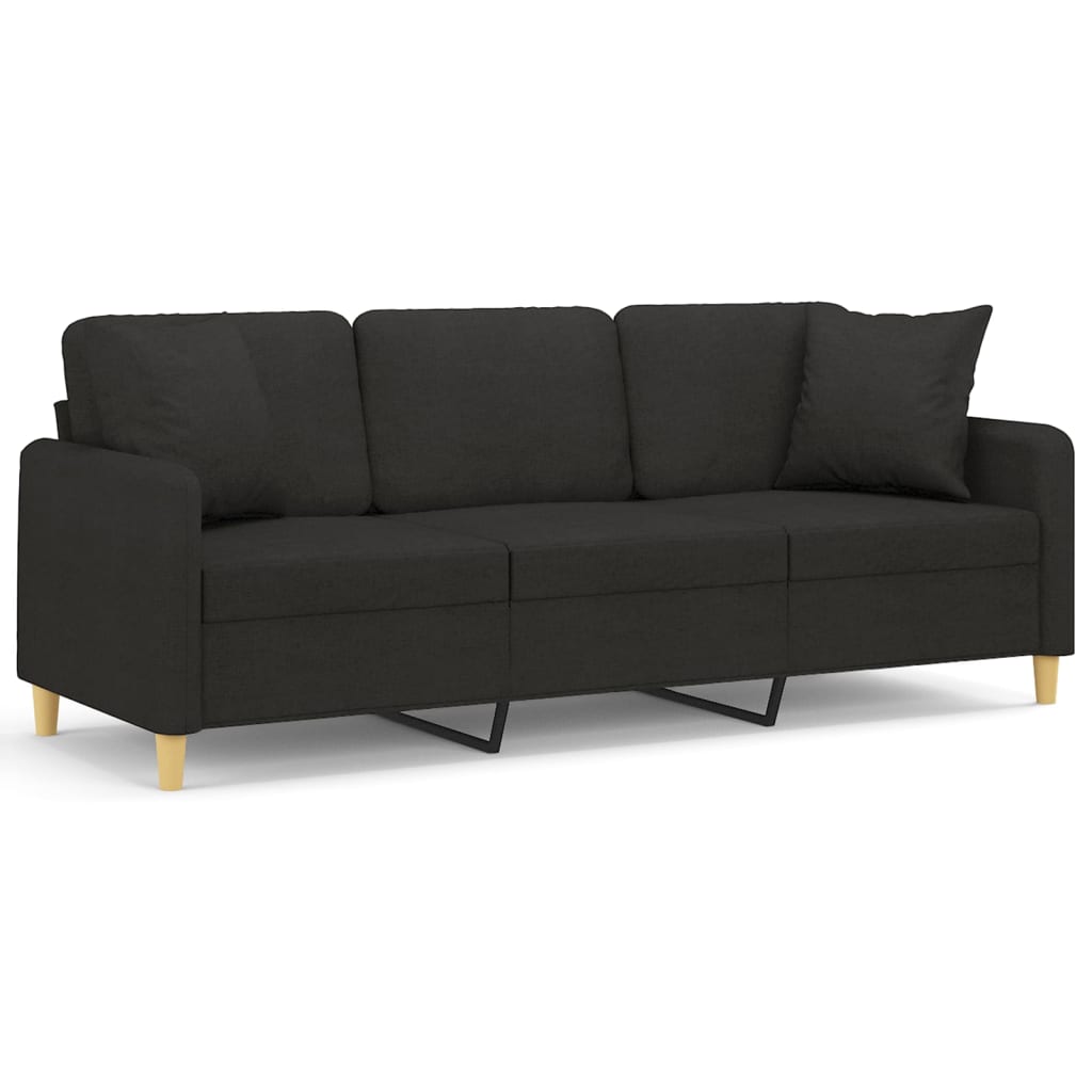 Canapea cu 3 locuri cu pernuțe, negru, 180 cm, textil
