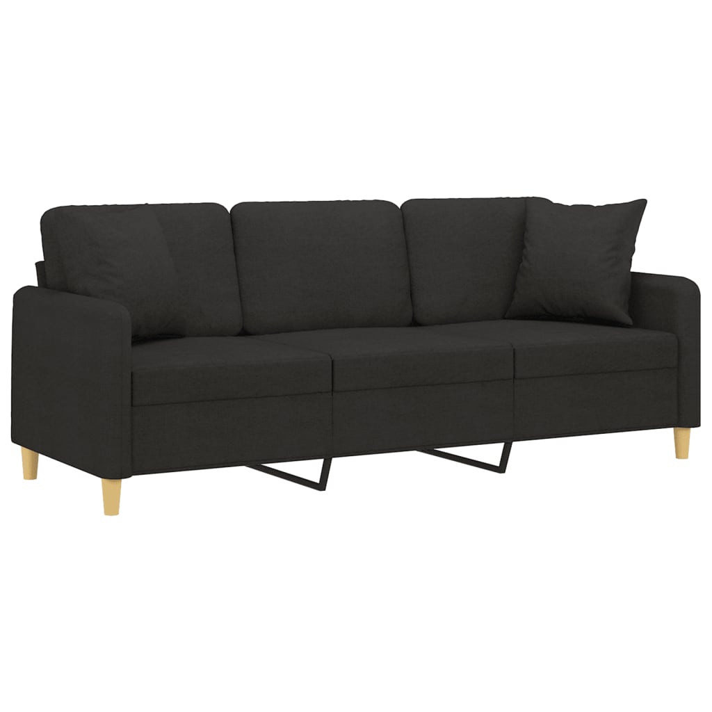 Canapea cu 3 locuri cu pernuțe, negru, 180 cm, textil