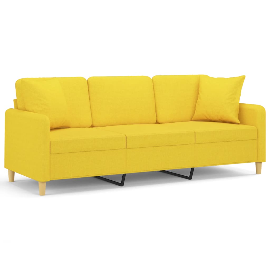 Canapea cu 3 locuri cu pernuțe, galben deschis, 180 cm, textil