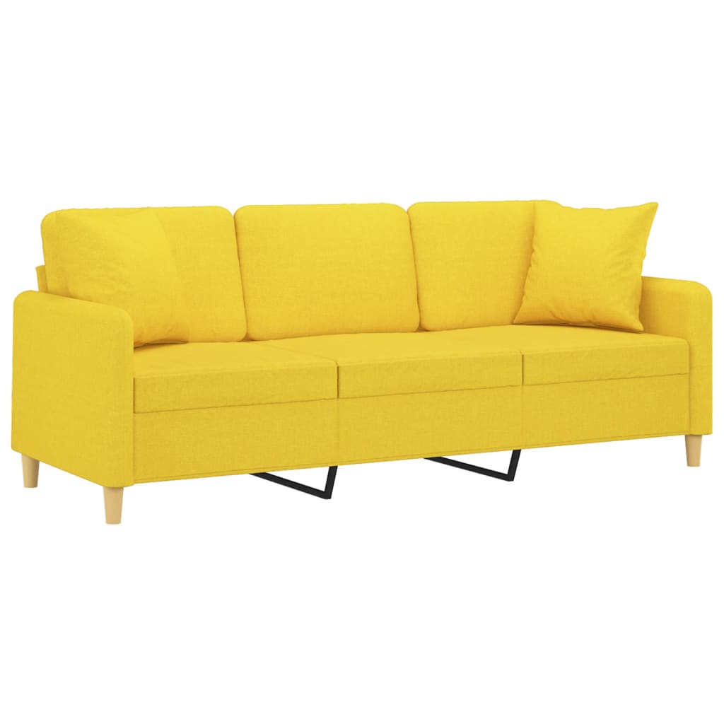 Canapea cu 3 locuri cu pernuțe, galben deschis, 180 cm, textil