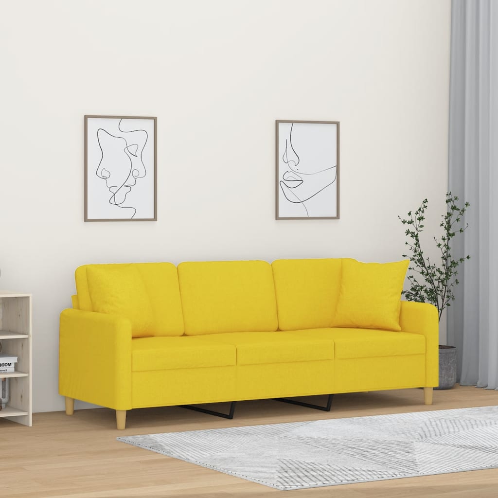 Canapea cu 3 locuri cu pernuțe, galben deschis, 180 cm, textil
