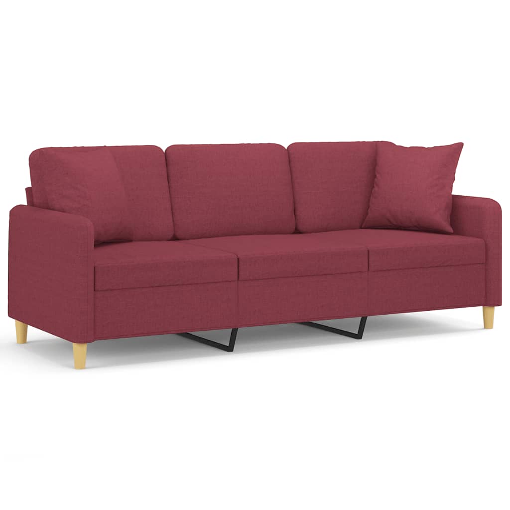 Canapea cu 3 locuri cu pernuțe, roșu vin, 180 cm, textil