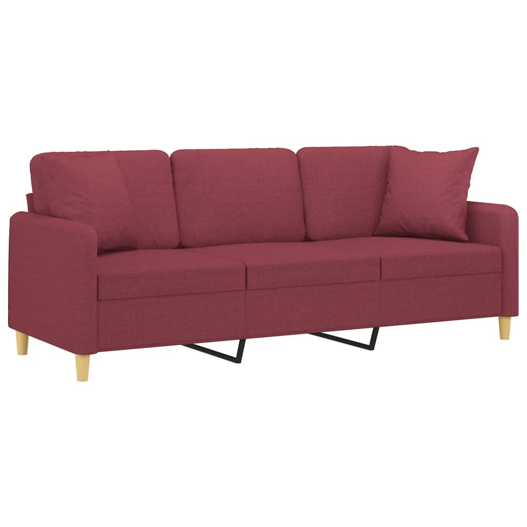 Canapea cu 3 locuri cu pernuțe, roșu vin, 180 cm, textil