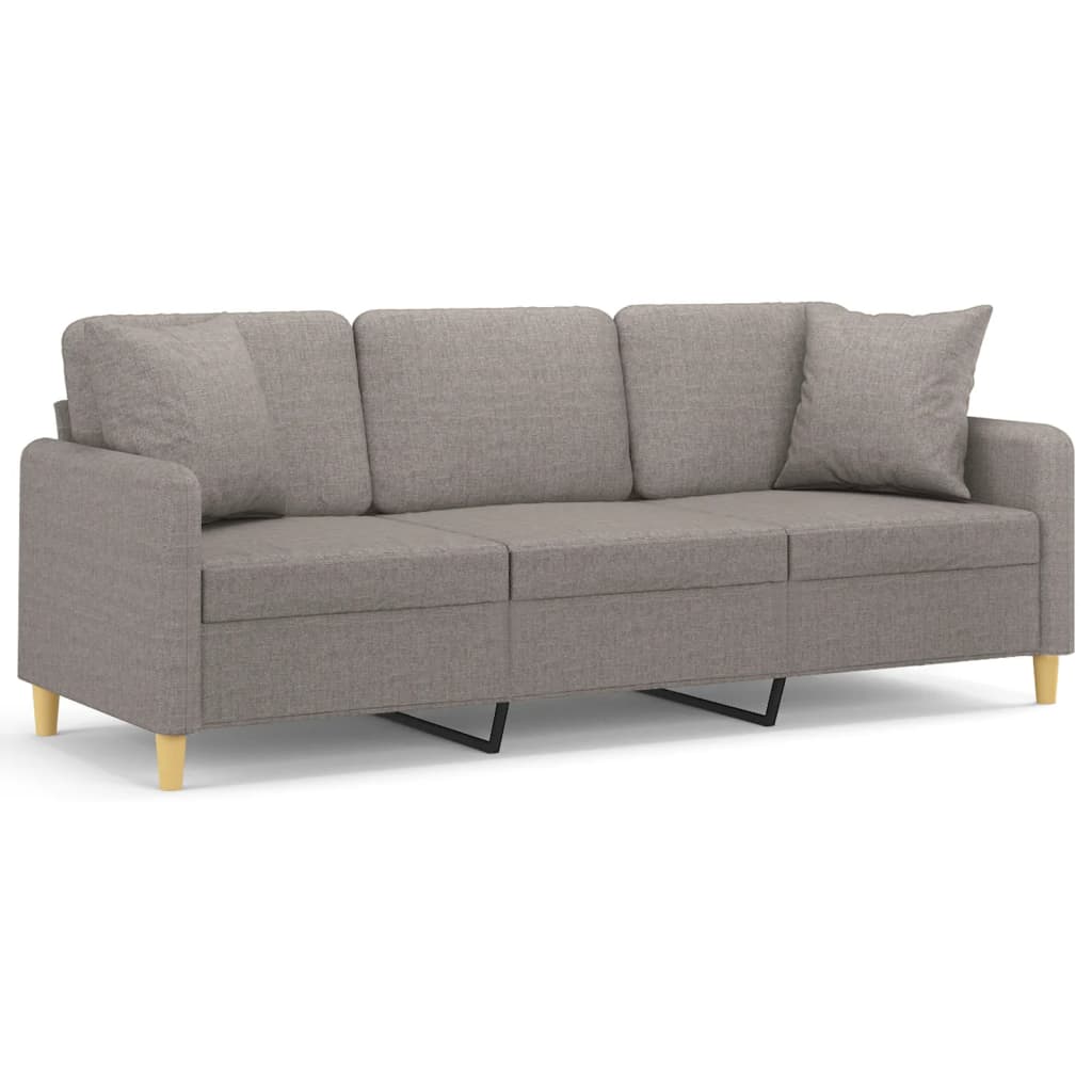 Canapea cu 3 locuri cu pernuțe, gri taupe, 180 cm, textil