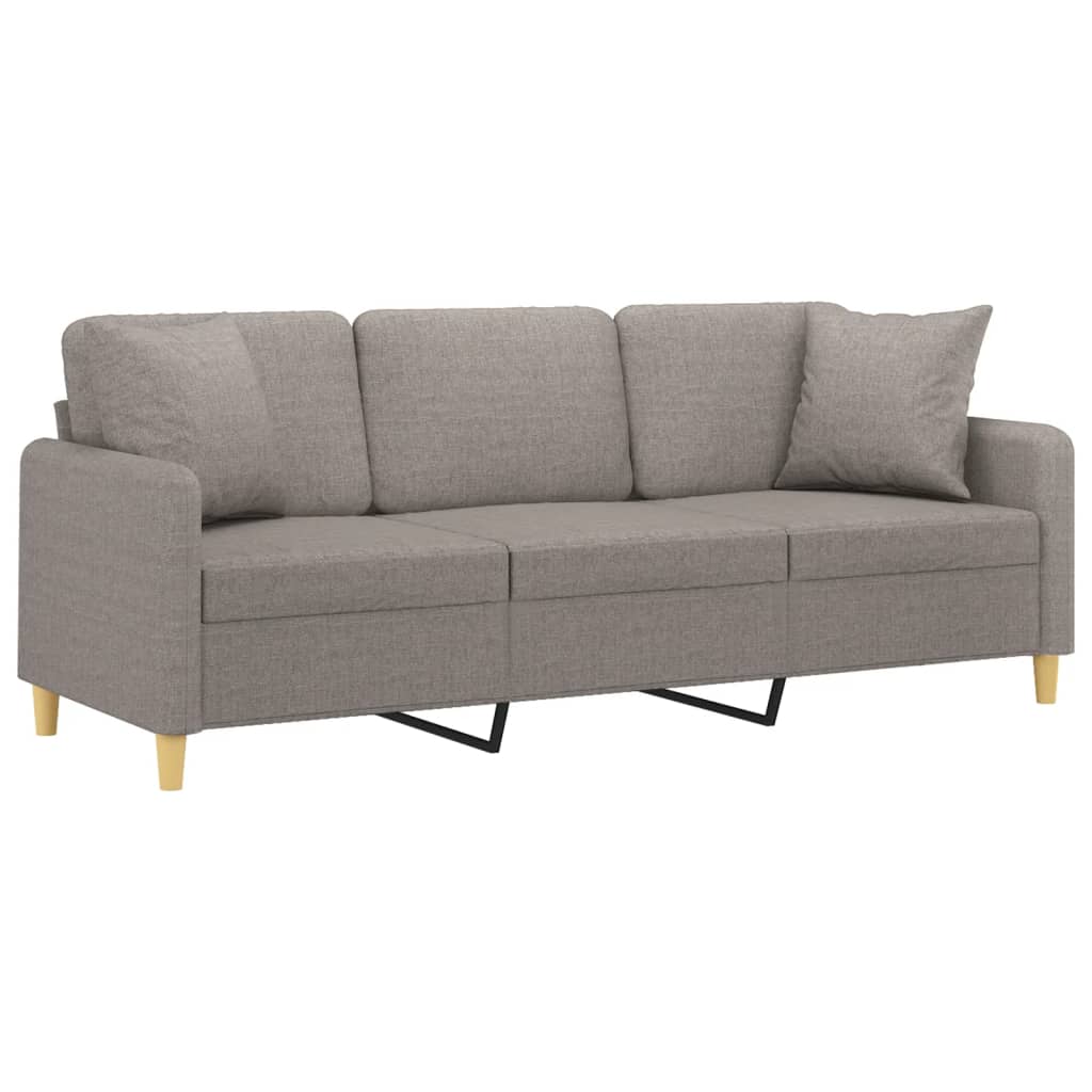Canapea cu 3 locuri cu pernuțe, gri taupe, 180 cm, textil