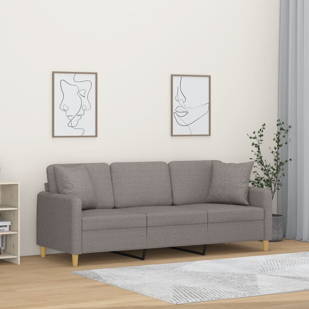Canapea cu 3 locuri cu pernuțe, gri taupe, 180 cm, textil