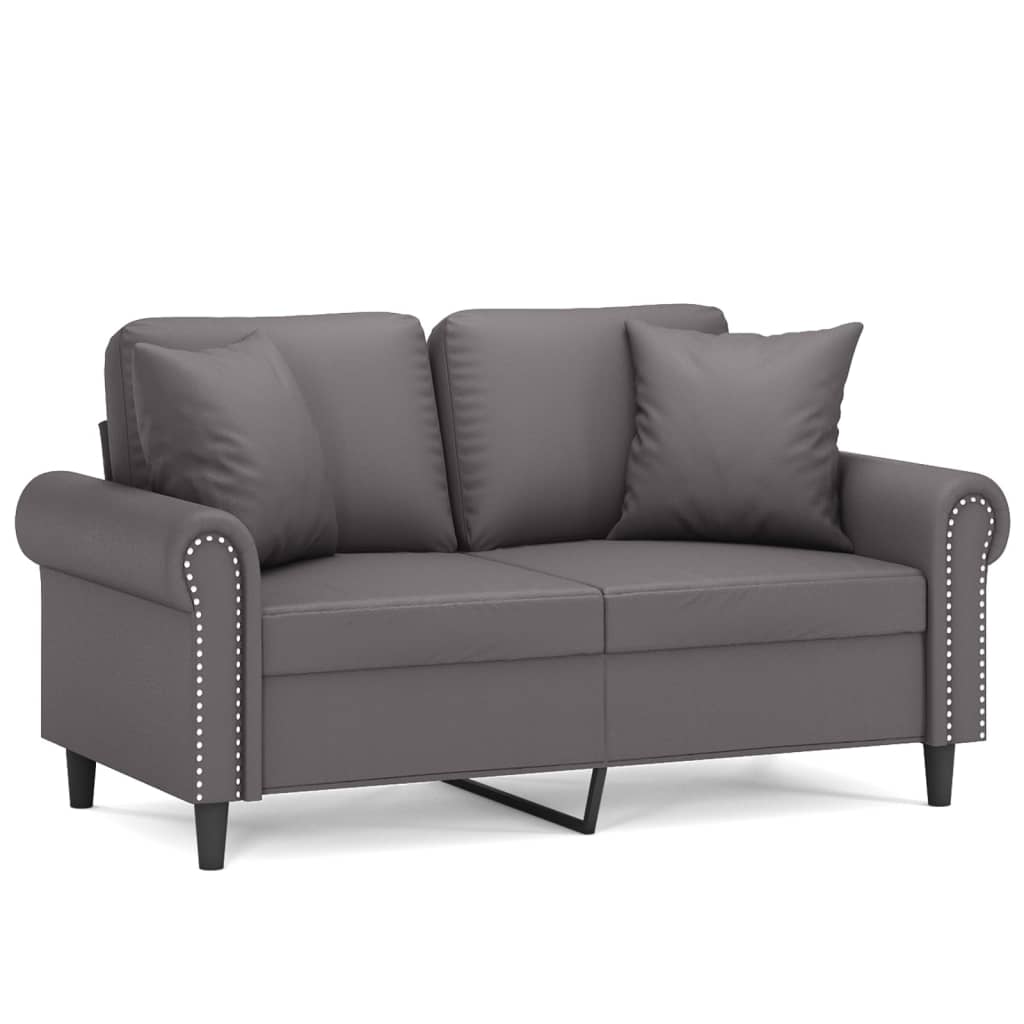 Canapea cu 2 locuri cu pernuțe, gri, 120 cm, piele ecologică