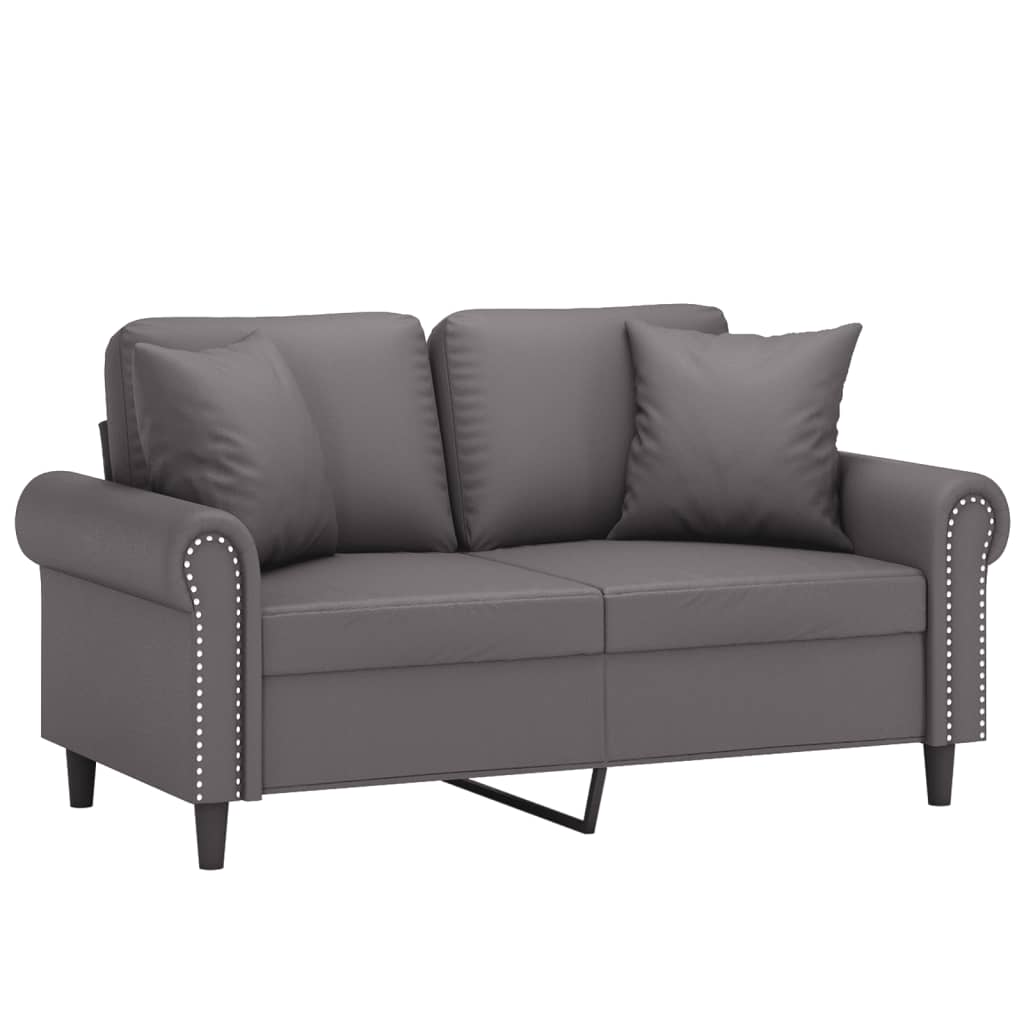 Canapea cu 2 locuri cu pernuțe, gri, 120 cm, piele ecologică