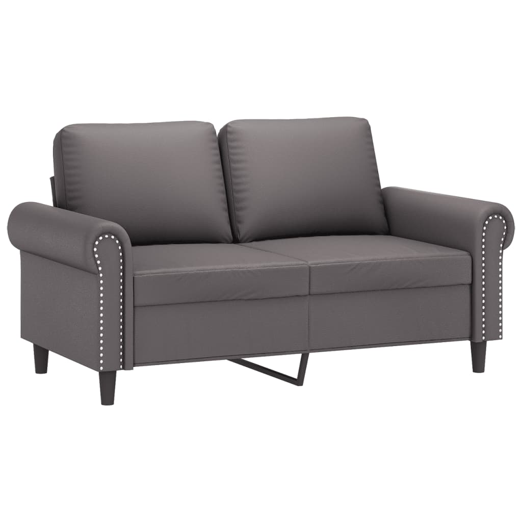 Canapea cu 2 locuri cu pernuțe, gri, 120 cm, piele ecologică