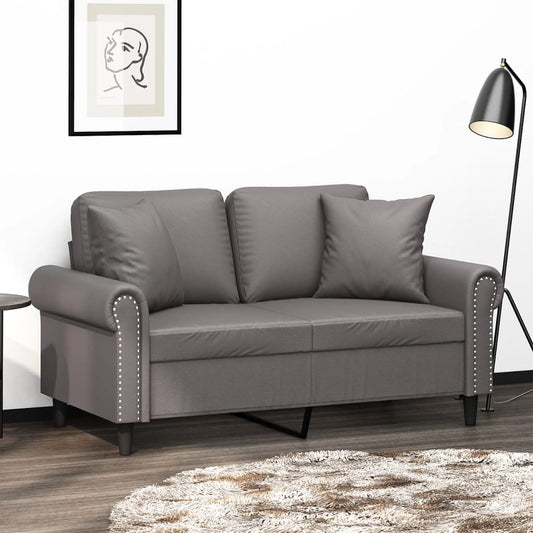 Canapea cu 2 locuri cu pernuțe, gri, 120 cm, piele ecologică