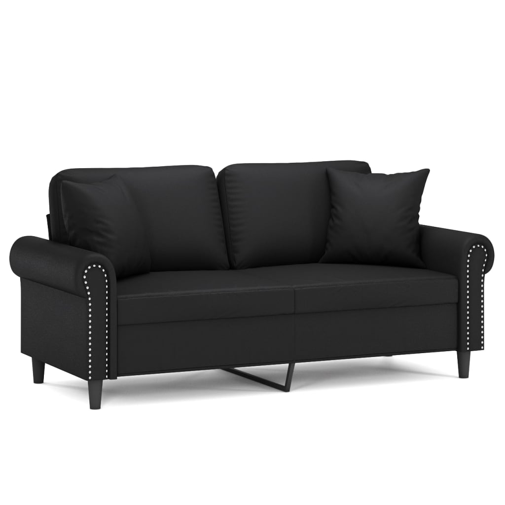 Canapea cu 2 locuri cu pernuțe, negru, 140 cm, piele ecologică