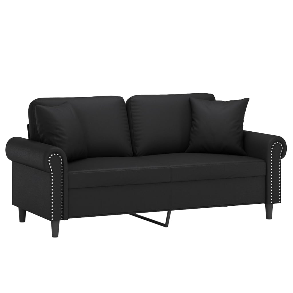 Canapea cu 2 locuri cu pernuțe, negru, 140 cm, piele ecologică