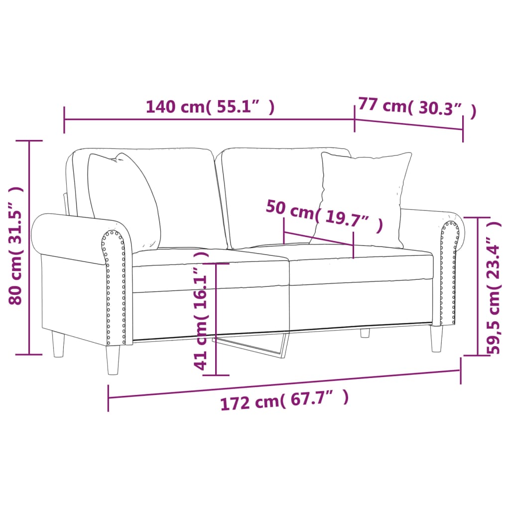 Canapea cu 2 locuri cu pernuțe, negru, 140 cm, piele ecologică