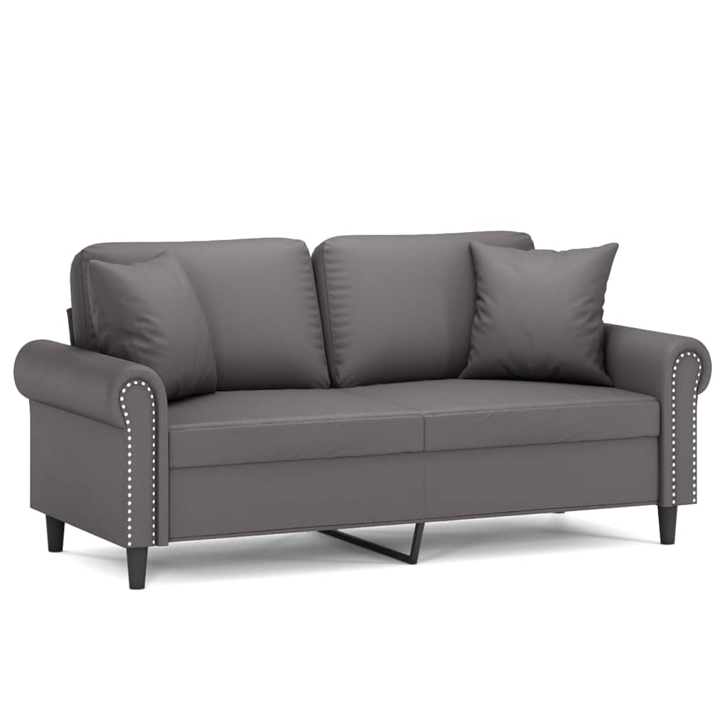 Canapea cu 2 locuri cu pernuțe, gri, 140 cm, piele ecologică