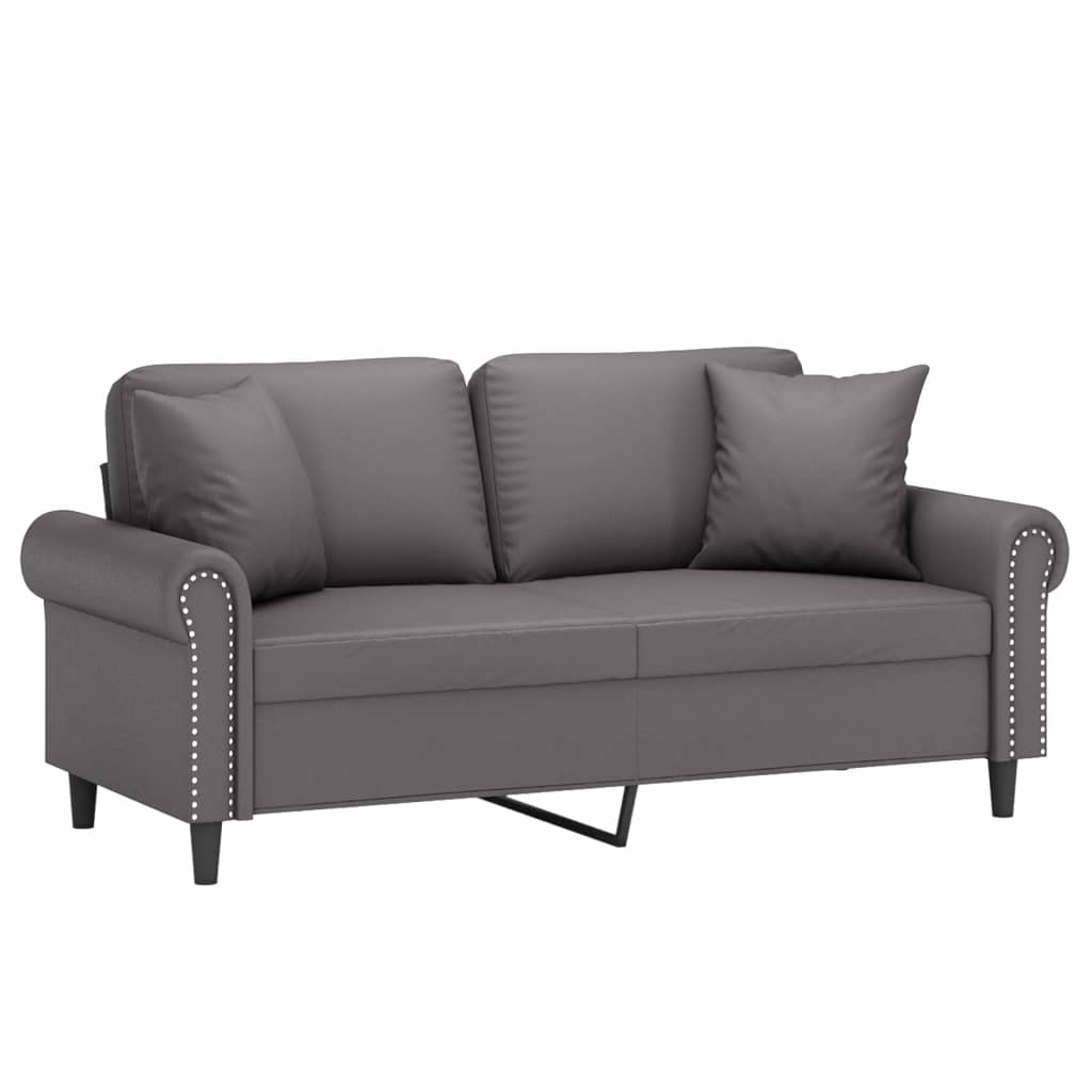 Canapea cu 2 locuri cu pernuțe, gri, 140 cm, piele ecologică