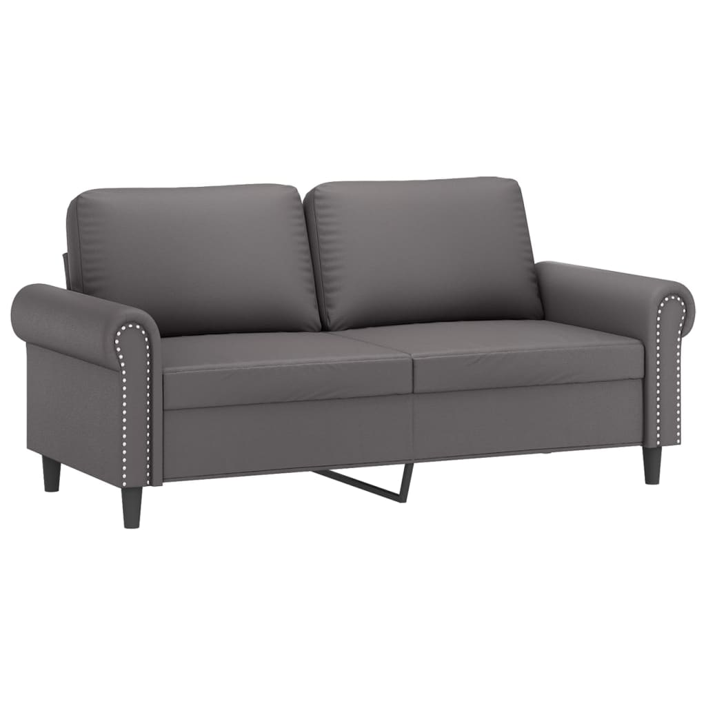 Canapea cu 2 locuri cu pernuțe, gri, 140 cm, piele ecologică