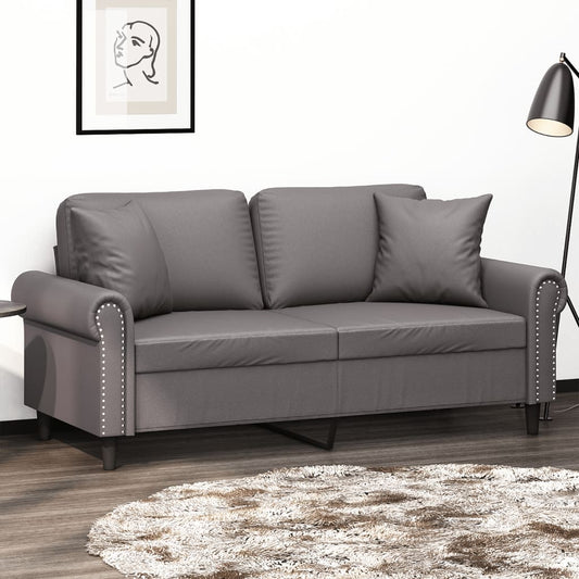 Canapea cu 2 locuri cu pernuțe, gri, 140 cm, piele ecologică