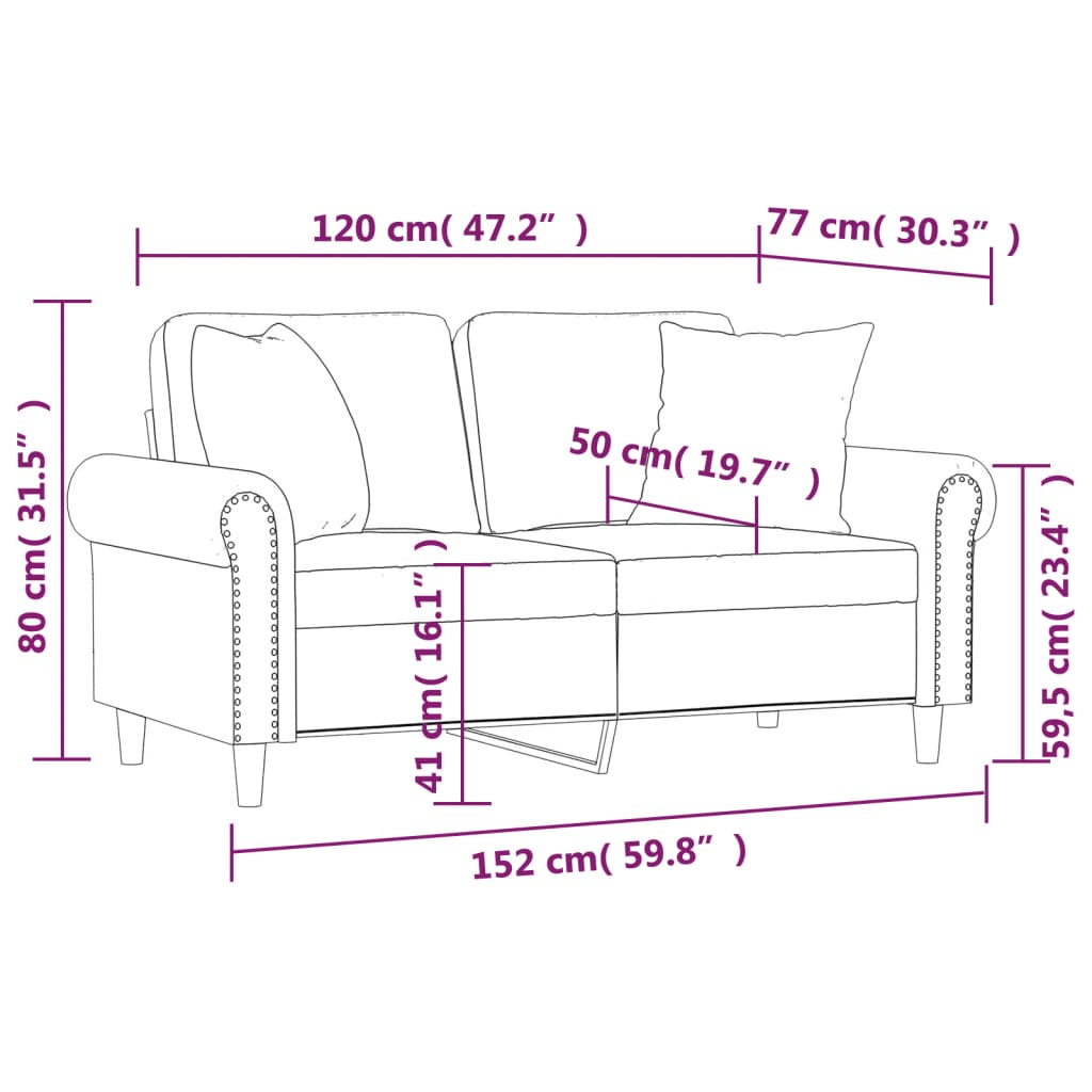 Canapea cu 2 locuri cu pernuțe, roșu vin, 120 cm, catifea