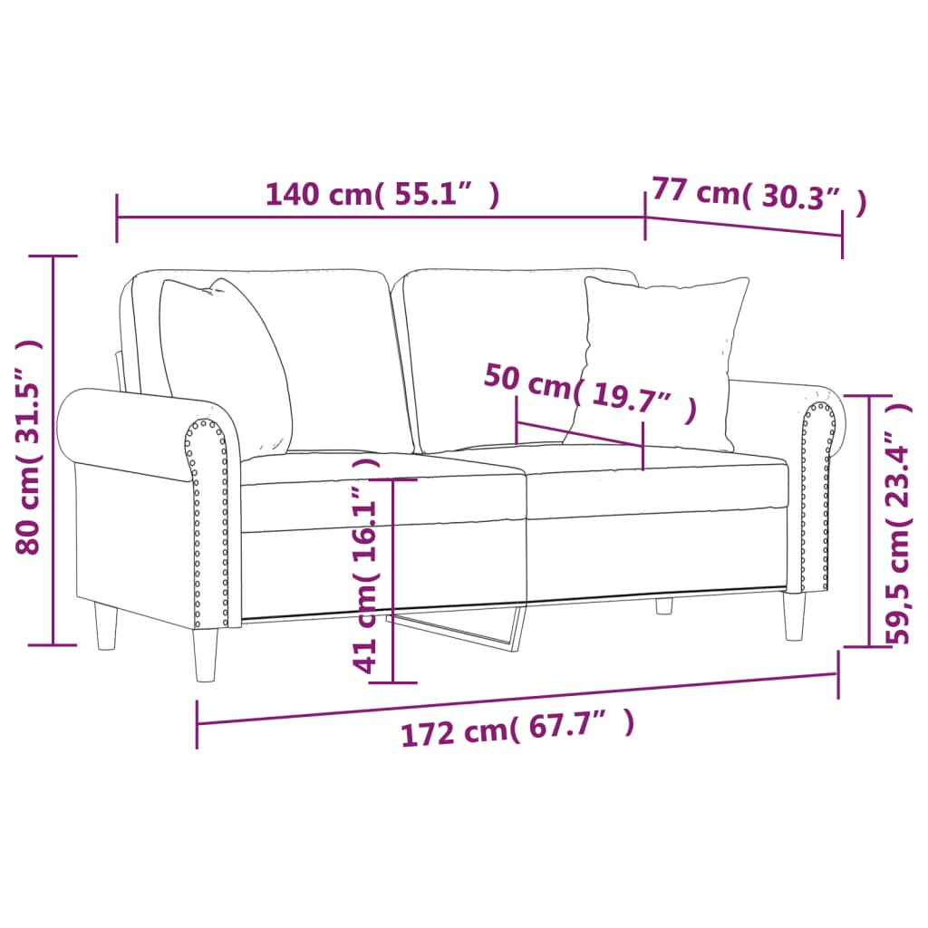 Canapea cu 2 locuri cu pernuțe, negru, 140 cm, catifea