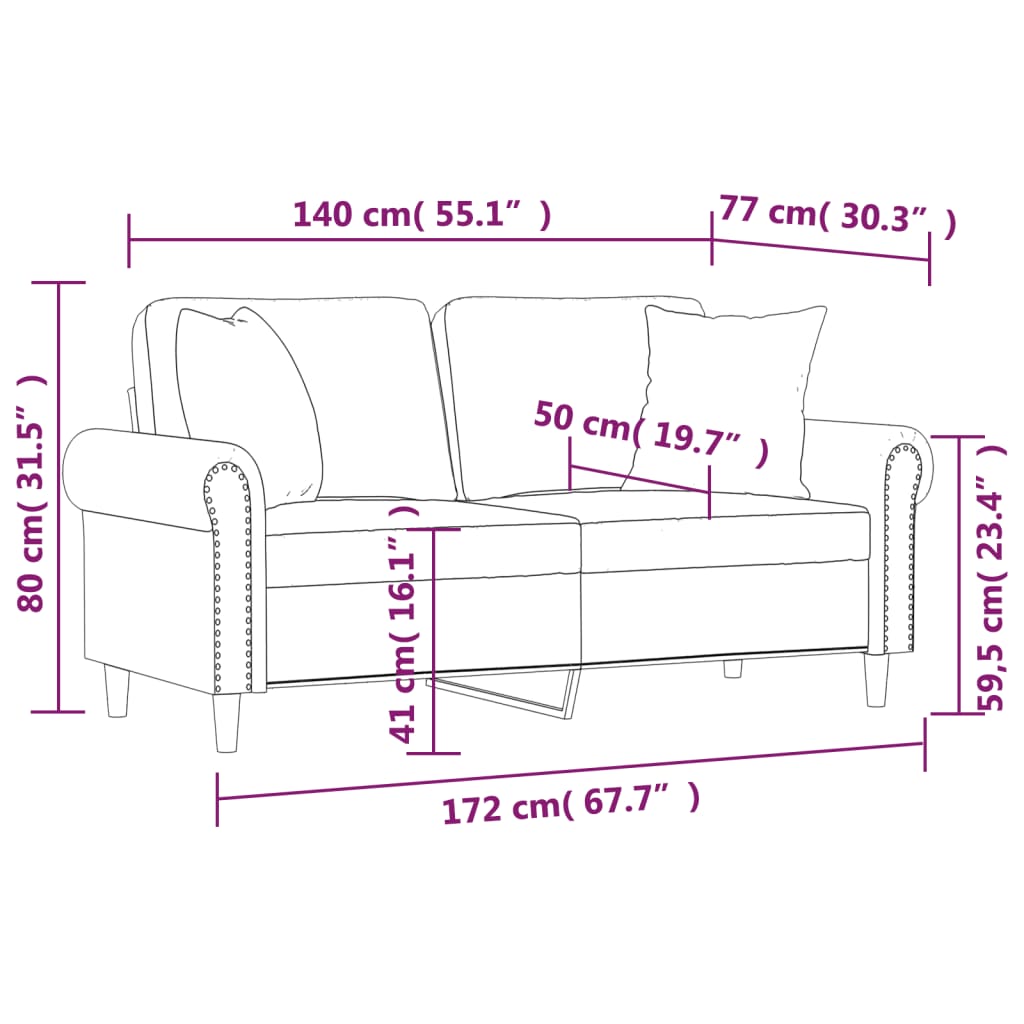 Canapea cu 2 locuri cu pernuțe, galben, 140 cm, catifea