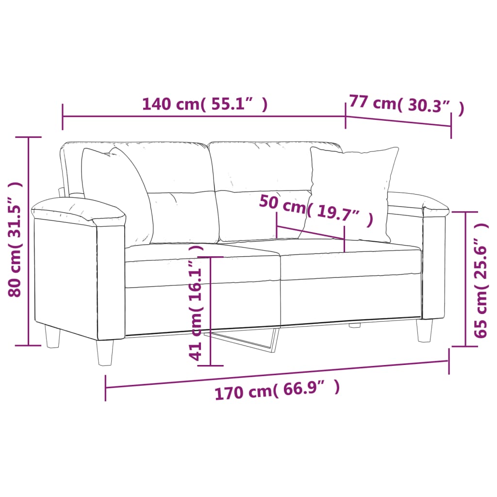 Canapea cu 2 locuri, cu perne, negru, 140 cm, microfibră