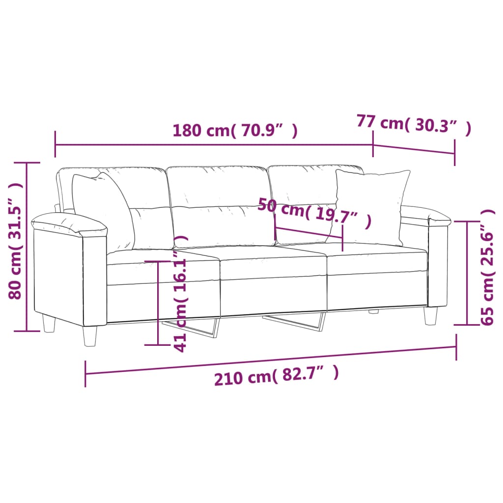 Canapea cu 3 locuri și perne, negru, 180 cm, microfibră