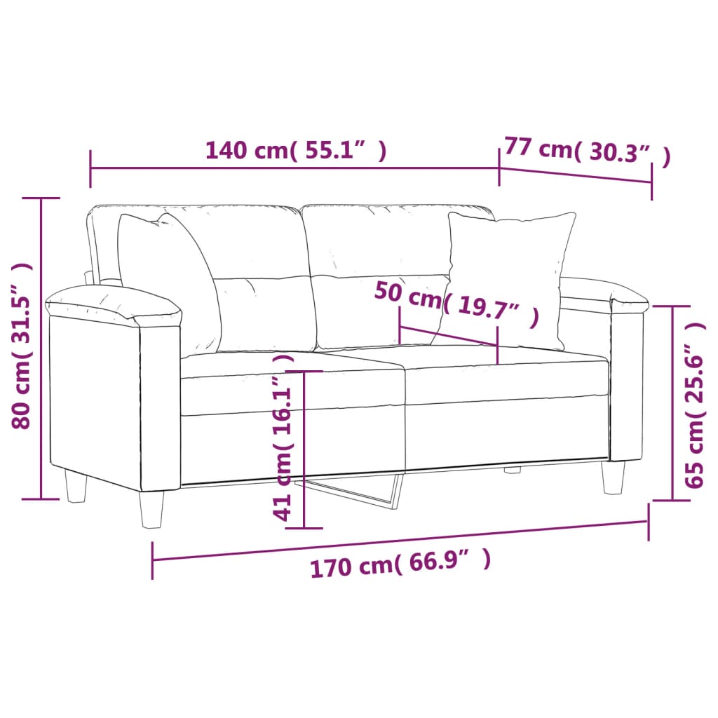 Canapea cu 2 locuri cu pernuțe, crem, 140 cm, piele ecologică